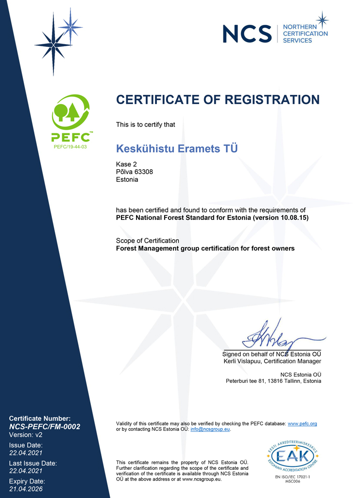 PEFC sertifikaat. Metsühistu